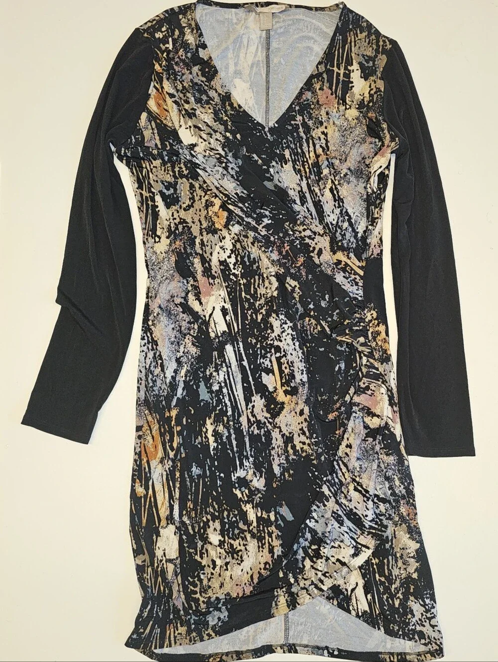 EUC | L | Forever 21 Contemporary | Abstract Print Long Sleeve Wrap Midi Dress